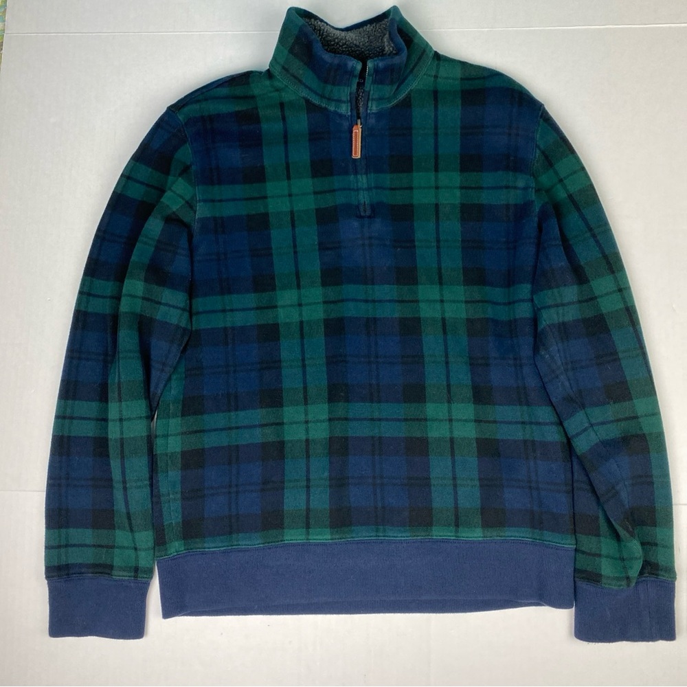 Lands’ End Men’s Small Shirt Polo Plaid Green Blue Black Pullover Preppy Collar